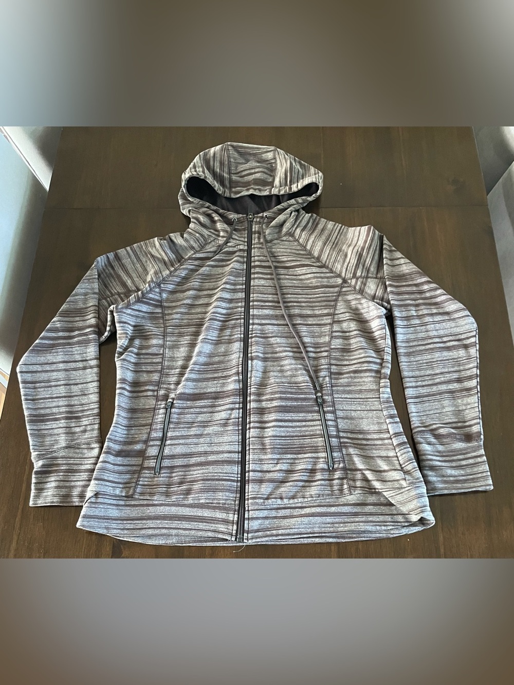 Kuhl Men’s Brown Piper Striped Full Zip Hoodie Jacket Thumbholes Size Large